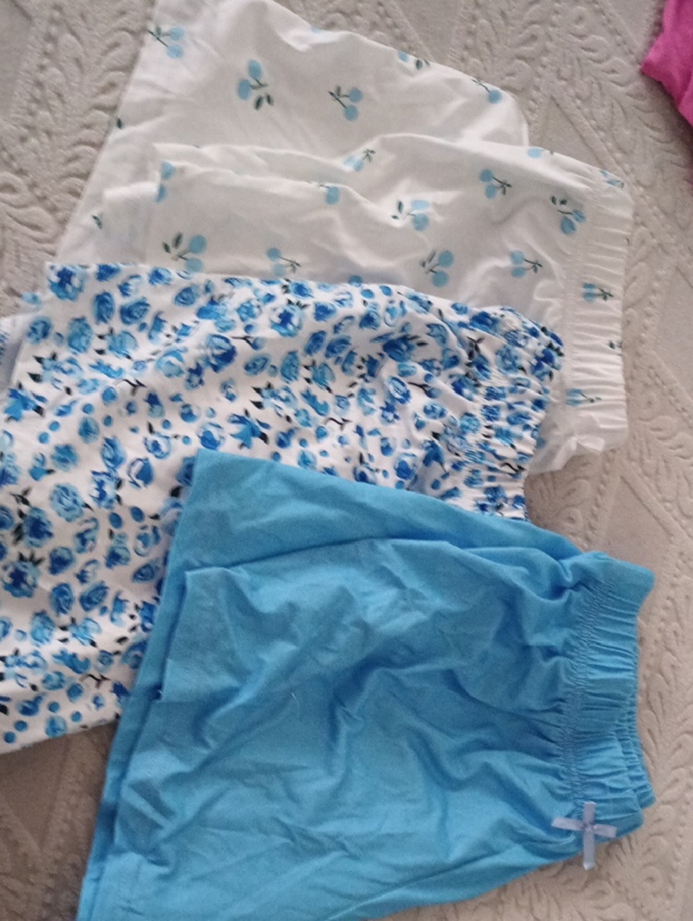 Women's Blue Floral and Solid Shorts Set